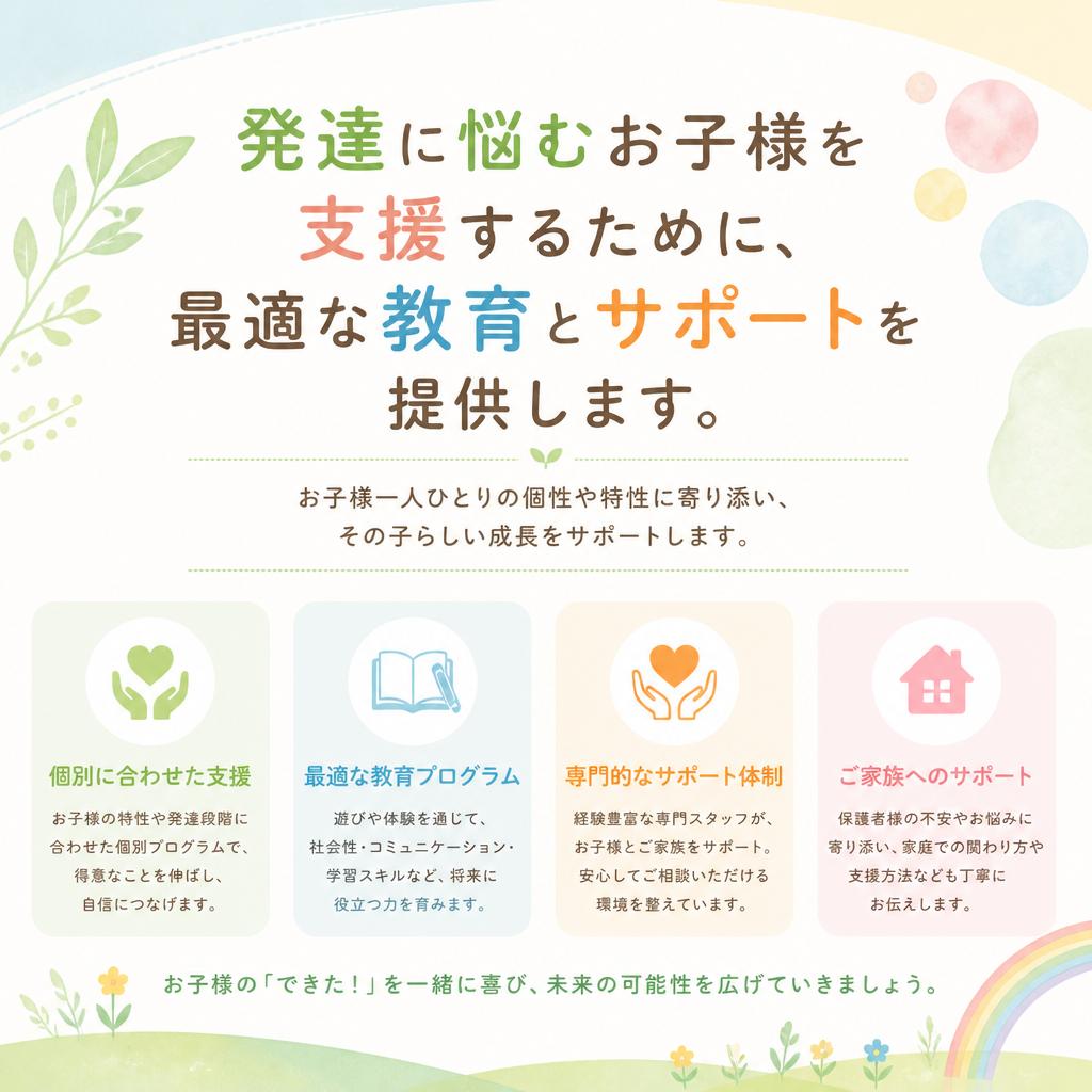 発達に悩むお子様を支援するために、最適な教育とサポートを提供します。