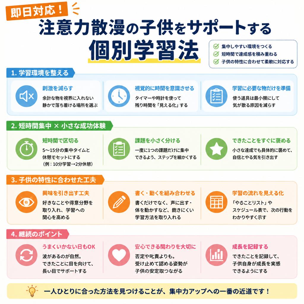即日対応！注意力散漫の子供をサポートする個別学習法