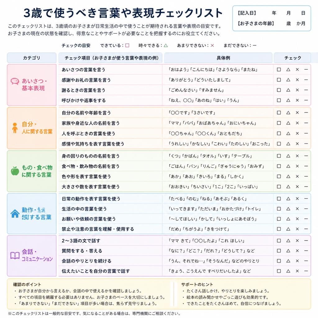 3歳児の言葉の発達チェックリスト