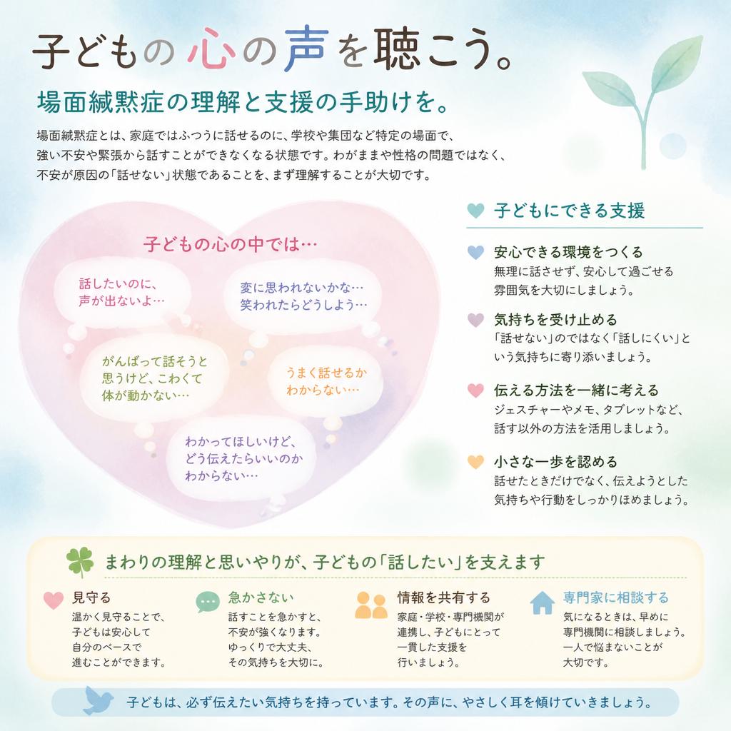 子どもの心の声を聴こう。場面緘黙症の理解と支援の手助けを。